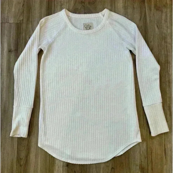 Chaser Tops - CHASER (ANTHROPOLOGIE brand) boho cream waffle Knit LS Shirt button-up cuff cozy